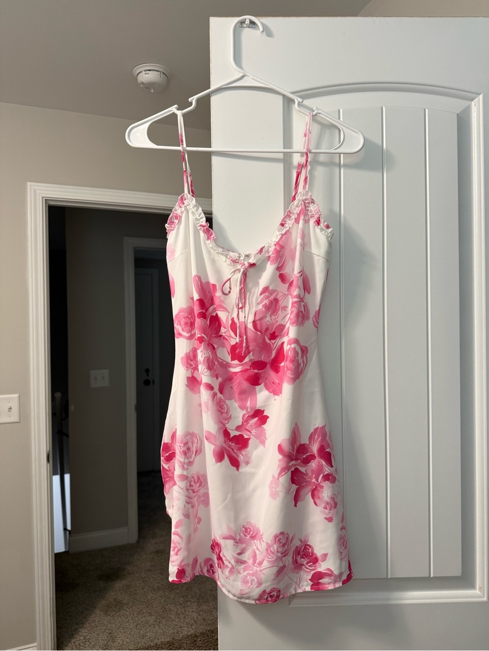 Pink Floral Satin Slip Dress